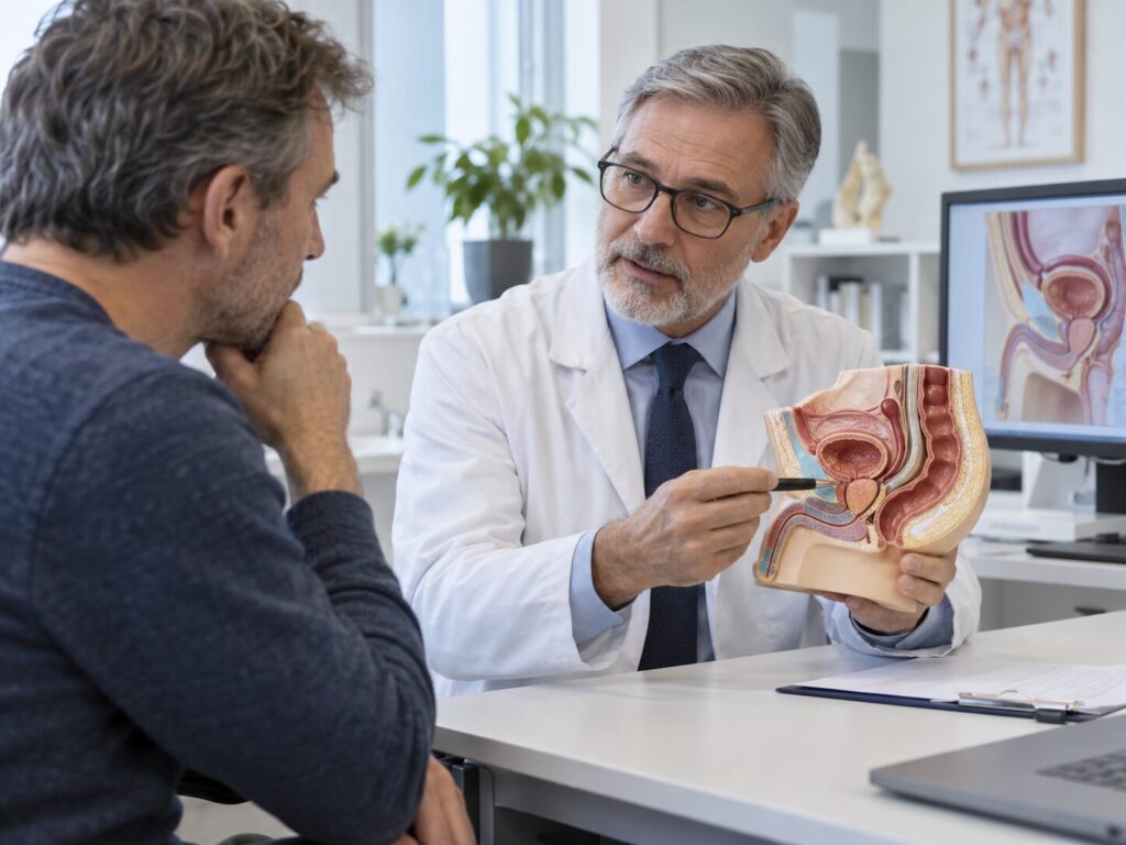 Urolog omawia z pacjentem prostatę podczas konsultacji