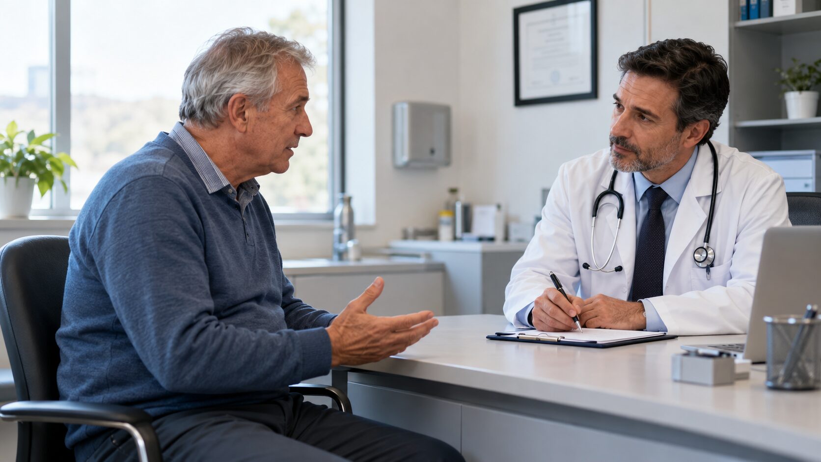 Pacjent podczas konsultacji urologicznej dotyczącej przerostu prostaty