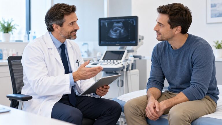 Konsultacja urologiczna pacjenta podczas diagnostyki poszerzenia miedniczki nerkowej